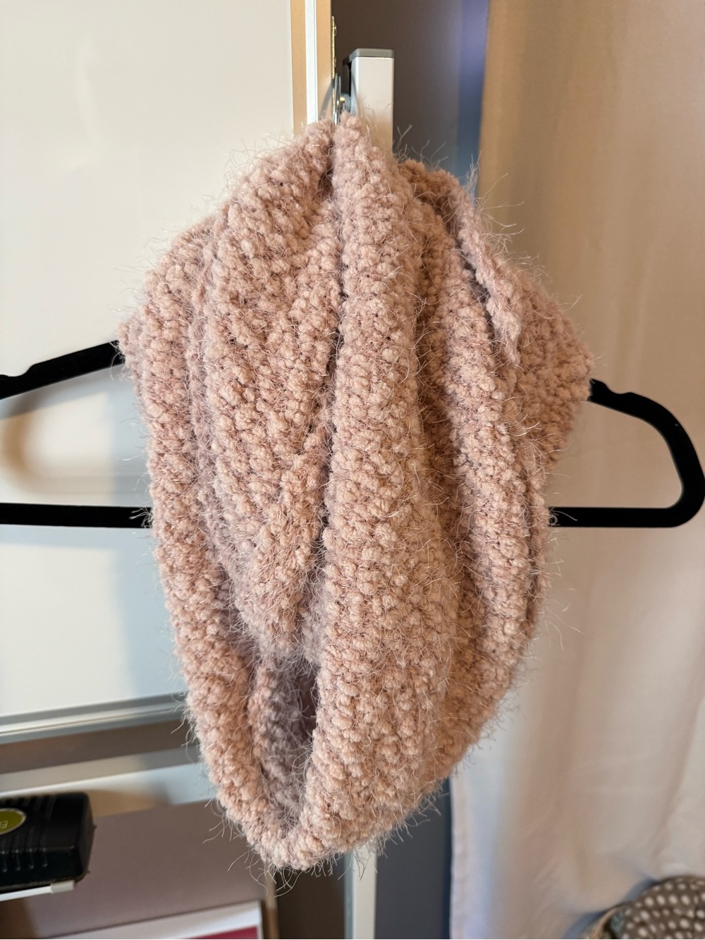 Lot of 2 Cozy Women's Knit Infinity Scarves- Pink/Black